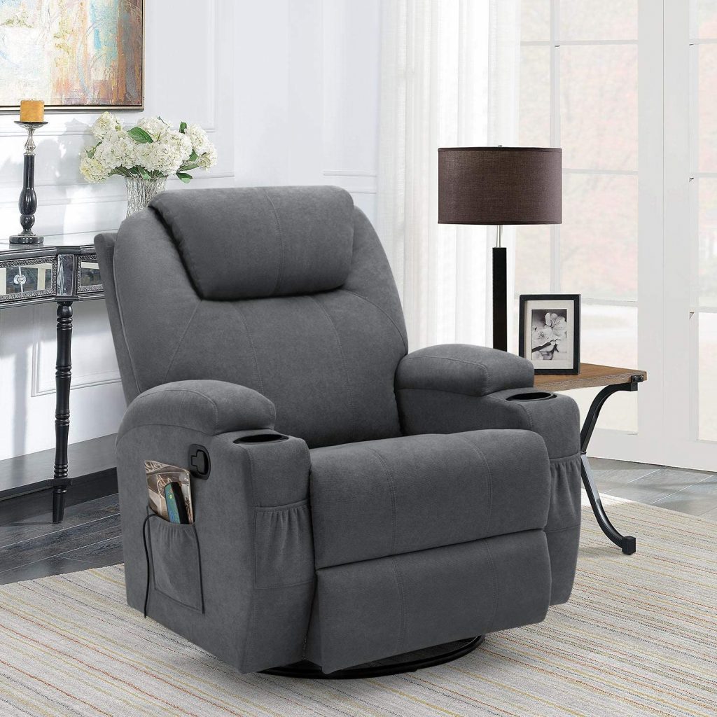 Homall Fabric Recliner Chair Ergonomic Adjustable Home Theater Seat Modern  Single Recliner Sofa with Thick Seat Cushion for Living Room (Gray) 